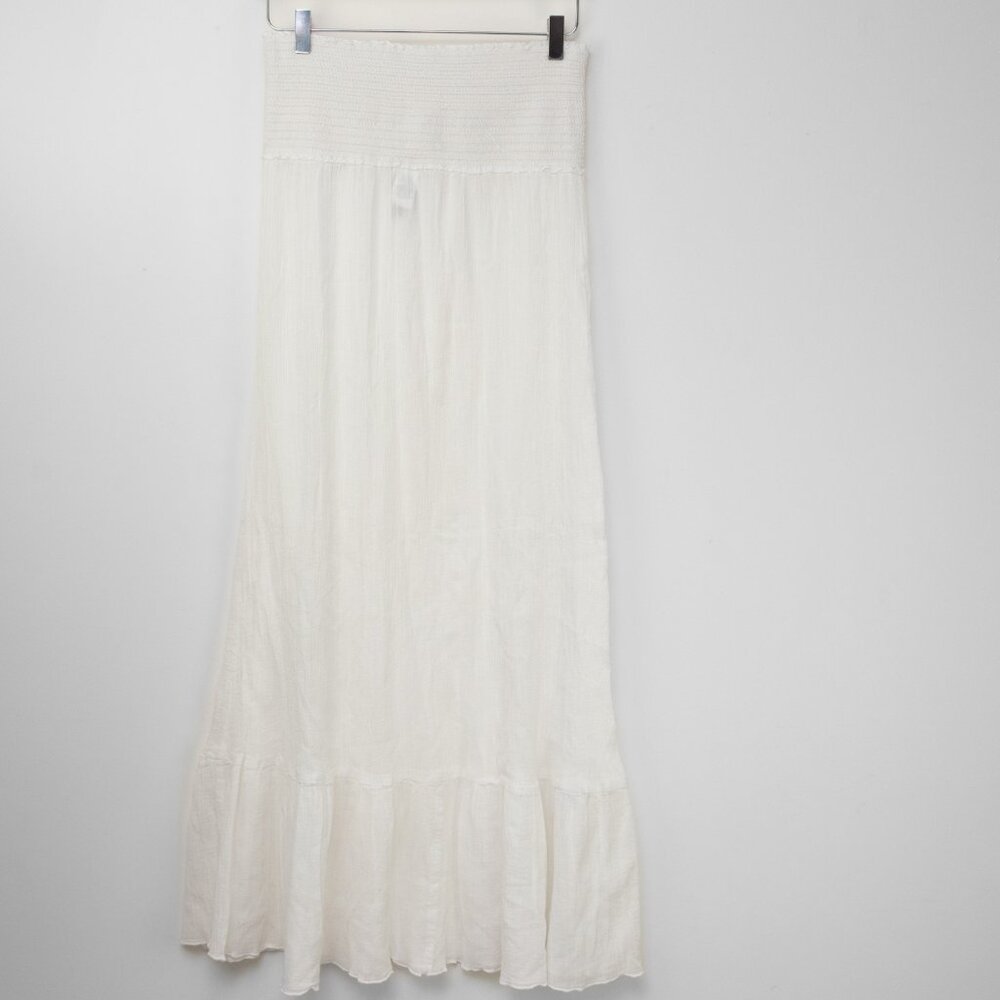 Ralph Lauren Black Label Smocked Dress Strapless Crinkle 100% Cotton White Lg
